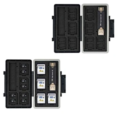 Immagine di JJC Scatola portaoggetti per schede di memoria, custodia impermeabile 8 SD e 16 micro (con lettore SD/Micro SD)