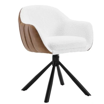 Immagine di WOLTU 1x Sedia Sala da Pranzo Girevole, Cucina con Braccioli e Schienale, Poltroncina per Ufficio, Camera Letto, Gambe in Metallo, Ciniglia+Ecopelle, Bianco+Marrone, EZS04dgr 1