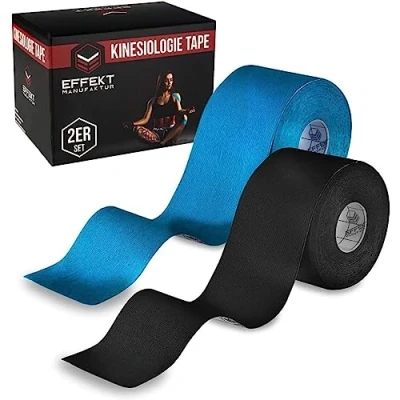 Immagine di Effekt Manufaktur nastro kinesiologico 2 rotoli di 5 m x cm in blu e nero kinesio impermeabile ed elastico per lo sport muscolare non tagliato Uncut Physio