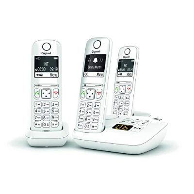 Immagine di Gigaset AS690A Trio Telefono fisso wireless con segreteria telefonica, 3 combinati ampio display retroilluminato per un ultra leggibile, funzione blocco chiamate, colore: bianco