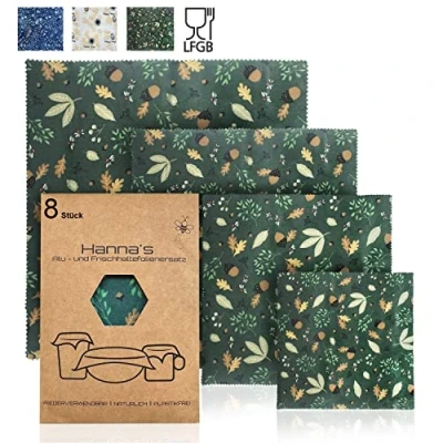 Immagine di Beeswax Wrap Set di 8 panni per la crescita dell&#039;api, in tela cerata, riutilizzabili, carta riutilizzabili