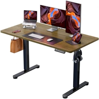 Immagine di Scrivania Regolabile in Altezza ErGear, 120x60 cm Elettrica, Ufficio con Piano a Splice, Studio Gancio per Zaino e Pannello Smart 4 Memorie, Gaming (Espresso)