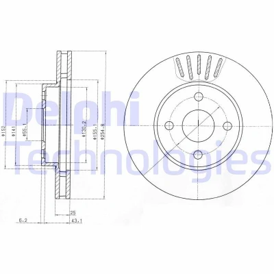 Immagine di DELPHI BG3781 Disco freno 255 25 4 ventilato Oleato ad alto tenore di carbonio senza cuscinetto ruota, anello sensore ABS