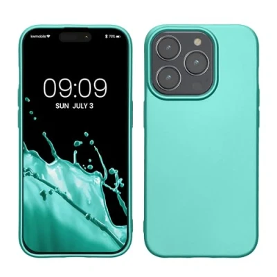 Immagine di kwmobile Custodia Compatibile con Apple iPhone 15 Pro Cover Back Case Morbida Protezione in Silicone TPU Effetto Metallizzato turchese metallico