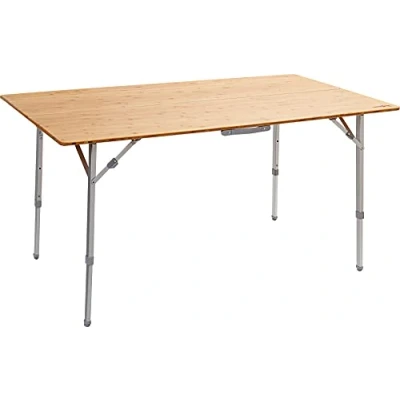 Immagine di BRUNNER Tavolo Pieghevole per Esterni, da Picnic, Campeggio, Giardino, terrazzo in Alluminio, con Elegante ripiano bambù CAMPERKING M Rettangolare, Robusto Portata Fino a 30 kg