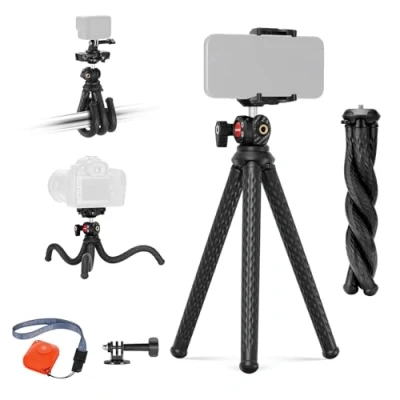 Immagine di Neewer Treppiede Flessibile con Telecomando, Mini Cavalletto Fotocamera Porta Smartphone e Attacco Action Cam Compatibile iPhone GoPro Hero 13 12 11 10 DJI Insta360 Samsung per Vlog, TP34