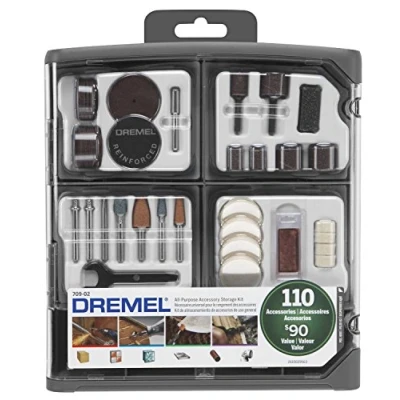 Immagine di Dremel 709 02 Kit di 110 utensili rotanti multiuso, include una punta da intaglio, tamburi abrasivi, pietre abrasive, dischi taglio e custodia