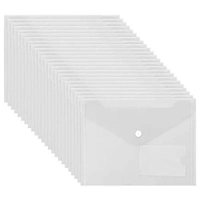 Immagine di Belle Vous Cartella Portadocumenti A5 Trasparenti (Set da 24) Cartellina Porta Documenti con Chiusura a Bottone e Etichetta Cartellette Trasparente per Casa ed Ufficio