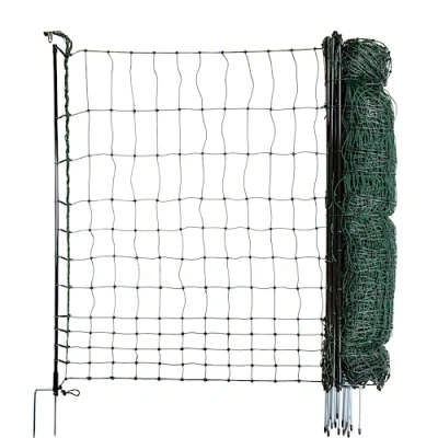Immagine di horizont recinto per pollame Strong Line 110, 15 pali in fibra di vetro a doppia punta lunghi 50 m, alti 110 cm, tutti senza elettricità, mobile polli