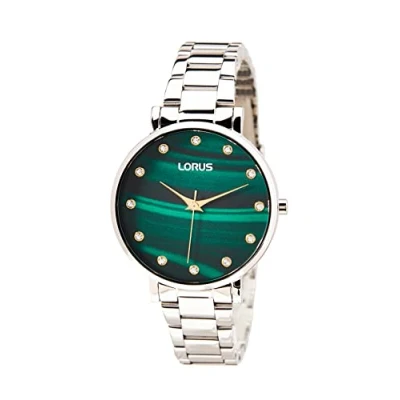Immagine di Lorus Orologio da donna al quarzo in acciaio inossidabile con cinturino metallo, Argento/Verde RG229VX9