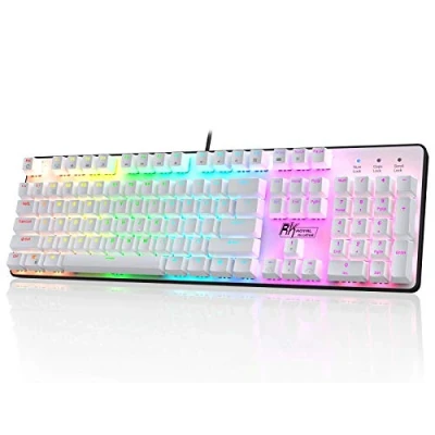 Immagine di RK ROYAL KLUDGE RK920 Tastiera meccanica 100% cablata, Full Size 104 tasti Rainbow Gaming Keyboard con tastierino numerico, compatibile per Win/Mac, interruttore tattile marrone, bianco (layout USA)