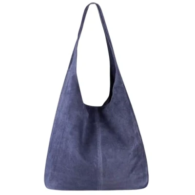 Immagine di Modarno borsa a tracolla da donna in pelle scamosciata pochette, tracolla, shopper, donna, vera (Blu Acciao)