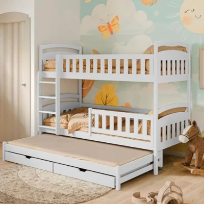 Immagine di Kids Collective letto a castello 90 x 200 cm con estraibile, due cassetti, rete doghe, protezione anticaduta, trasformabile in tre letti singoli, bianco Lettino per bambini