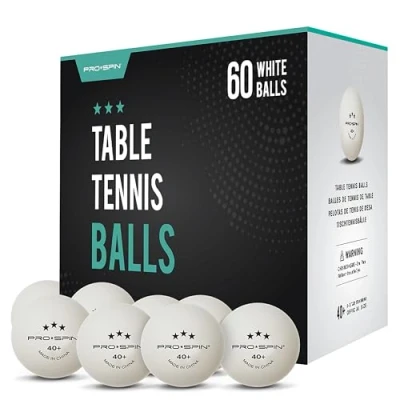 Immagine di PRO SPIN Palline Ping Pong Bianche 3 Stelle 40+ Palle da di Alta Qualità (Confezione 60) per Giochi e Competizioni, Esterno o Interno