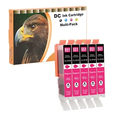 Immagine di D&amp;C Cartucce d&#039;inchiostro compatibili per Canon CLI 551XL Pixma MG6450 MG6650 MG7100 MG7150 MG7550 MX925 iP7200 iP7250 MG5400 MG5450 MG5550 MG5650 MG5655 MX725 MX920 iP8750 (5 Magenta)