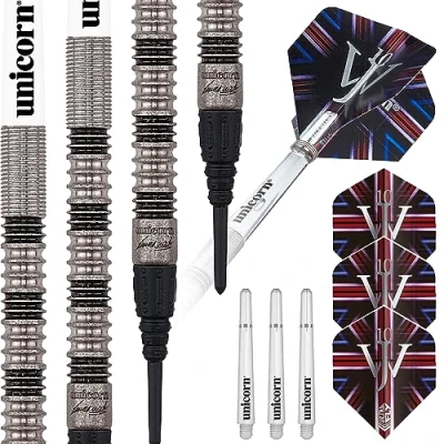 Immagine di ‎Unicorn S/T Tung, 20 g, Set di Freccette James Wade, Premier, 90/70% tungsteno, Acciaio e Punta Morbida, da 18 g a 24 Unisex, Argento/Giallo