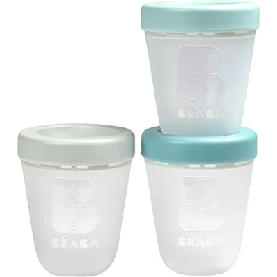 Immagine di BÉABA Vasetti in Silicone per Conservare la Pappa dei Bebè, Set da 3, 100% Ermetici, Impilabili/Incastrabili, Congelabili/Scongelabili, Microonde, Graduati, 200 ml, Giungla