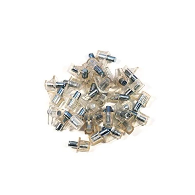 Immagine di 50 supporti per mensole trasparenti in plastica con perno acciaio da 5 mm.