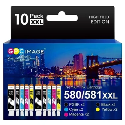 Immagine di GPC Image Compatibili Cartucce d&#039;inchiostro Sostituzione per Canon PGI 580 CLI 581 580XXL 581XXL Pixma TS6150 TR7550 TR8550 TS6151 TS8150 TS9150 (PGBK Nero Ciano Magenta Giallo, 10 Pack)