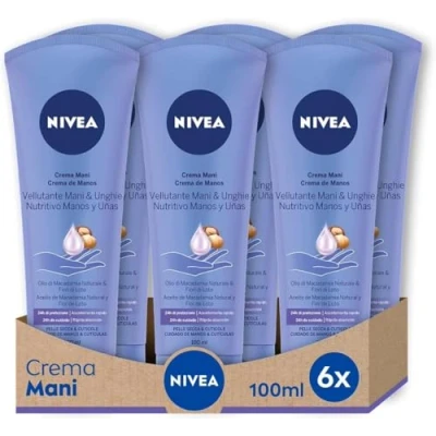 Immagine di NIVEA Crema Mani Vellutante in Confezione da 6 x 100 ml, Nutriente Arricchita con Burro di Karité, Profumata per le dalla Formula Morbida e Leggera