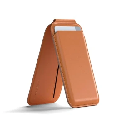 Immagine di Satechi Portafoglio Magsafe e Supporto a Doppia Patta, iPhone Con 4 Tasche Per Carte, Apertura Anteriore Compatibile NFC 16/15/14/13/12 Pelle Vegana, Aranione