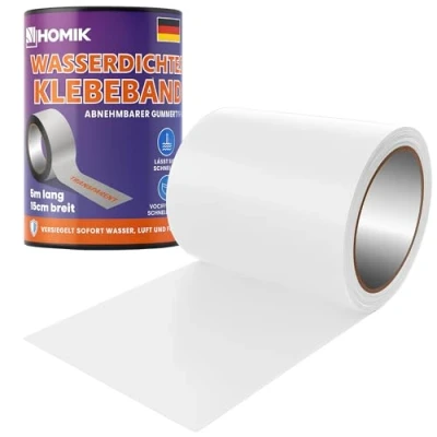 Immagine di HOMIK Nastro Adesivo Impermeabile Trasparente Estremamente Resistente per uso Esterno e Interno, Impermeabile, 15cm x 5m, ai Raggi UV, Autosaldante