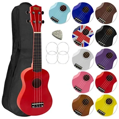 Immagine di Mad About SU8 RD Ukulele soprano in rosso con custodia morbida, plettro e corde di ricambio, Ora dotato carbonio nere che offrono un suono più brillante