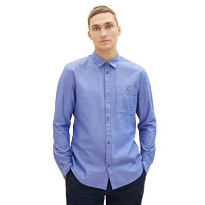 Immagine di TOM TAILOR Denim Camicia in Twill da Regular Fit Realizzata Cotone, 32347 mini Spina di Pesce Blu Reale, XXL Uomo