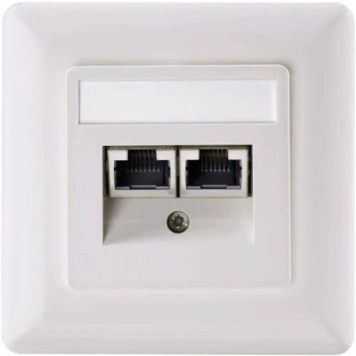 Immagine di Setec 501286 Presa di rete Da incasso Inserto con piastra centrale e telaio CAT 5e 2 Porte Bianco perla