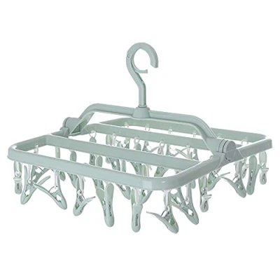 Immagine di YKKJ Appendino Calzini Pieghevole，Stendibiancheria salvaspaziocon 32 mollette in plastica per calze, biancheria intima, reggiseni, vestiti bambini.(verde chiaro)