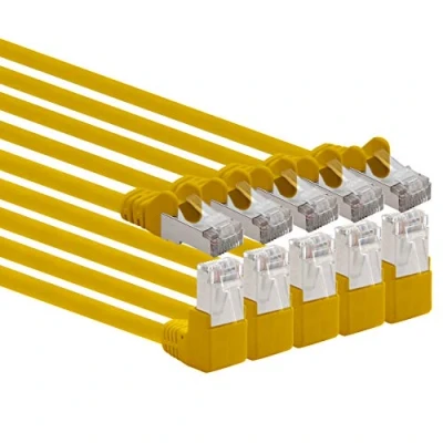 Immagine di 1aTTack.de 366137 Cavo di Rete Cat.6 Angolo 90 Gradi 0,5m Giallo 5 Pezzi Patch Cat6 (SFTP PIMF) 1000Mbit/s RJ 45 Plug x Metri