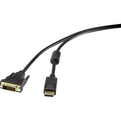 Immagine di Renkforce DisplayPort / DVI Cavo adattatore Spina DisplayPort, D 24+1pol. 1.00 m Nero RF 3301142 avvitabile, contatti connettore dorati, con nucleo