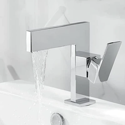 Immagine di FW Rubinetto Bagno, Elegant Miscelatore Monocomando Lavabo Bagno Moderno Ottone Lavabo, Regolazione A Caldo E Freddo Bidet, Valvola in Ceramica, Cromato