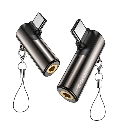 Immagine di MOSWAG Adattatore per cuffie USB C a Jack da 3,5 mm Tipo ad angolo retto audio AUX in lega di zinco Compatibile con Samsung Galaxy S23 S22