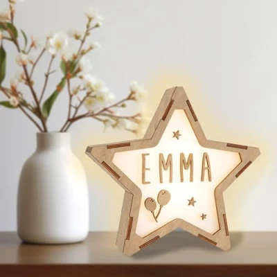 Immagine di WONDEE Vintiun lampada da notte per bambini, personalizzata, con luce notturna, a forma di stella, 24 x 6 cm, regalo neonato, personalizzato, comodino, camera letto,