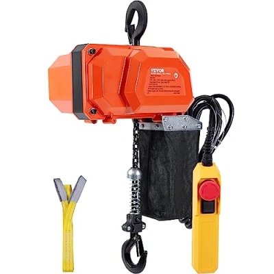 Immagine di VEVOR Paranco Elettrico a Catena, Portata 150 kg, Altezza di Sollevamento 3 m, Velocità 2,3 m/min, Gru Ponte Monofase 230 V con Catena G80, Telecomando Filo m per Garage, Negozio, Hotel