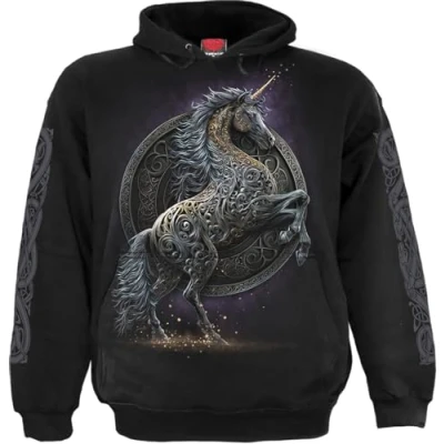 Immagine di Spiral Celtic Unicorn Uomo Felpa con Cappuccio Nero XXL 100% Cotone Regular