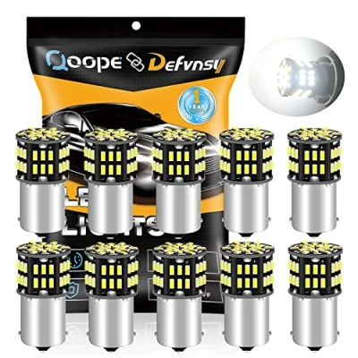 Immagine di Defvnsy 1156 BA15S P21W LED lampadine, Super Luminosa Bianco 6500K 12V Contatto Singolo Lampadina 54 SMD per RV Auto Interna, Luce di Retromarcia, DRL Luci, Barca, Luci Posteriori (10 Pezzi)
