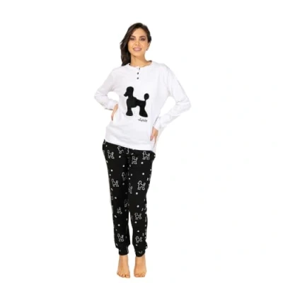 Immagine di AUSTRALIAN Pigiama Lungo Donna in Caldo Cotone Varie Taglie E Modelli, Femminile (XL (48), AI178 Panna/Nero)