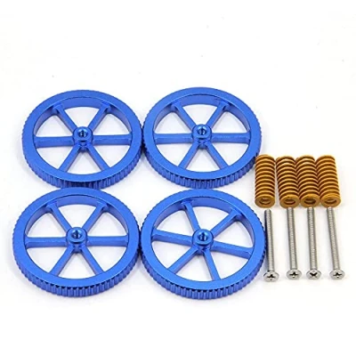 Immagine di Befenybay 4 dadi di livellamento a mano blu in alluminio, diametro 60 mm + molle per letto caldo viti M4 x 40 stampante 3D Creality CR 10 Ender 3 (60 alluminio blu)