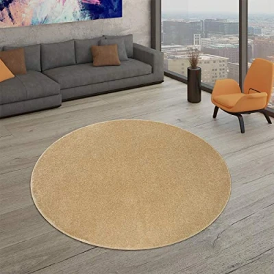 Immagine di Tappeto Salotto Pelo Corto Design Monocolore Moderno E Senza Tempo, Colore:Oro, Dimensione:Ø 120 cm Tondo