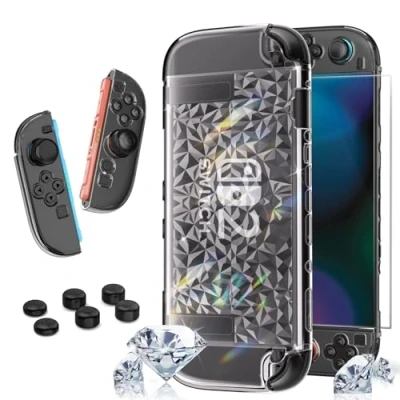 Immagine di HEYSTOP Switch 2 Cover per Nintendo PC Custodia Protettiva Trasparente con Pellicola Temperata e Impugnature i Pollici Accessori Controller