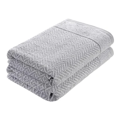 Immagine di herzbach home Set asciugamano doccia 100% cotone fantasia (grigio argento/bianco, 2 teli 70 x 140 cm)