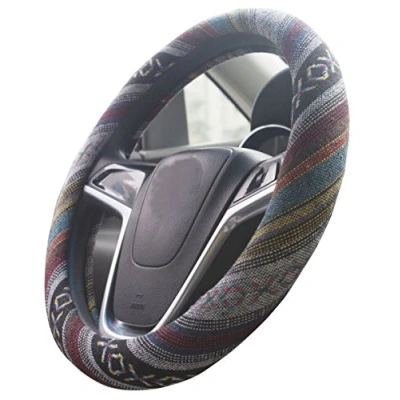 Immagine di Copertura del volante automobilistica panno di lino grezzo stile etnico 2018 antintrusione automatica dell&#039;automobile assorbimento slittamento e sudore (E)
