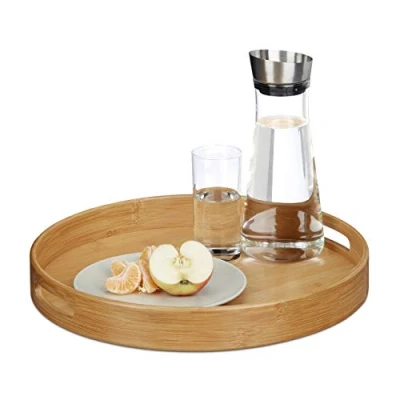 Immagine di Relaxdays Vassoio da Portata, 5 x 38,5 cm, Piatto Centrotavola Sottocandela Decorazione e Servire, Marrone Chiaro, Legno