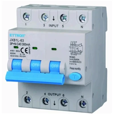 Immagine di Interruttore magnetotermico differenziale salvavita, 3P+N, occupa 4 moduli DIN, 380V 415V, 40A C40, 300mA, 6KA 6000A, RCBO