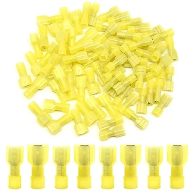 Immagine di Hocansen 100 Pezzi/50 Pairs Connettore Vanga Maschio e Femmina Nylon Connettori Terminali a Crimpare Completamente Isolati Quick Disconnect Elettrico Crimpato (NS/Yellow)
