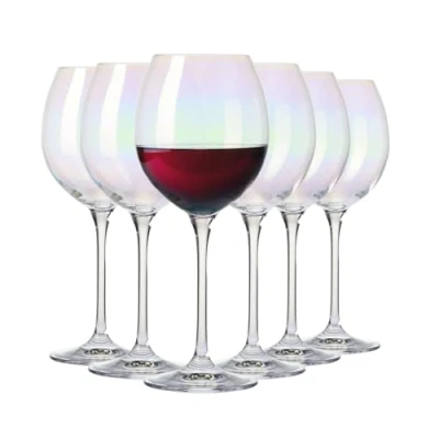 Immagine di Krosno Set di 6 bicchieri da vino iridescenti, collezione Rainbow, 440 ml, realizzati a mano, ideali per rosso e bianco, design unico, lavare solo prodotti in Europa