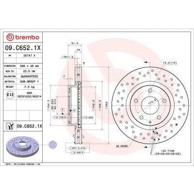Immagine di BREMBO Disco freno MAZDA: CX 3, 3 Hatchback, Hatchback 295mm 25mm 5 perforato/ventilazione interna rivestito 09.C652.1X Dischi