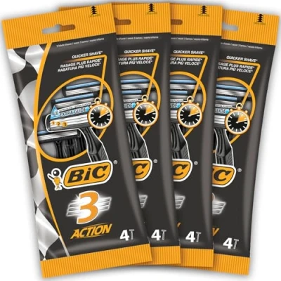 Immagine di BIC RAZORS 3 Action Rasoi Usa e Getta da Uomo, Confezione 4 Pacchi a Pezzi